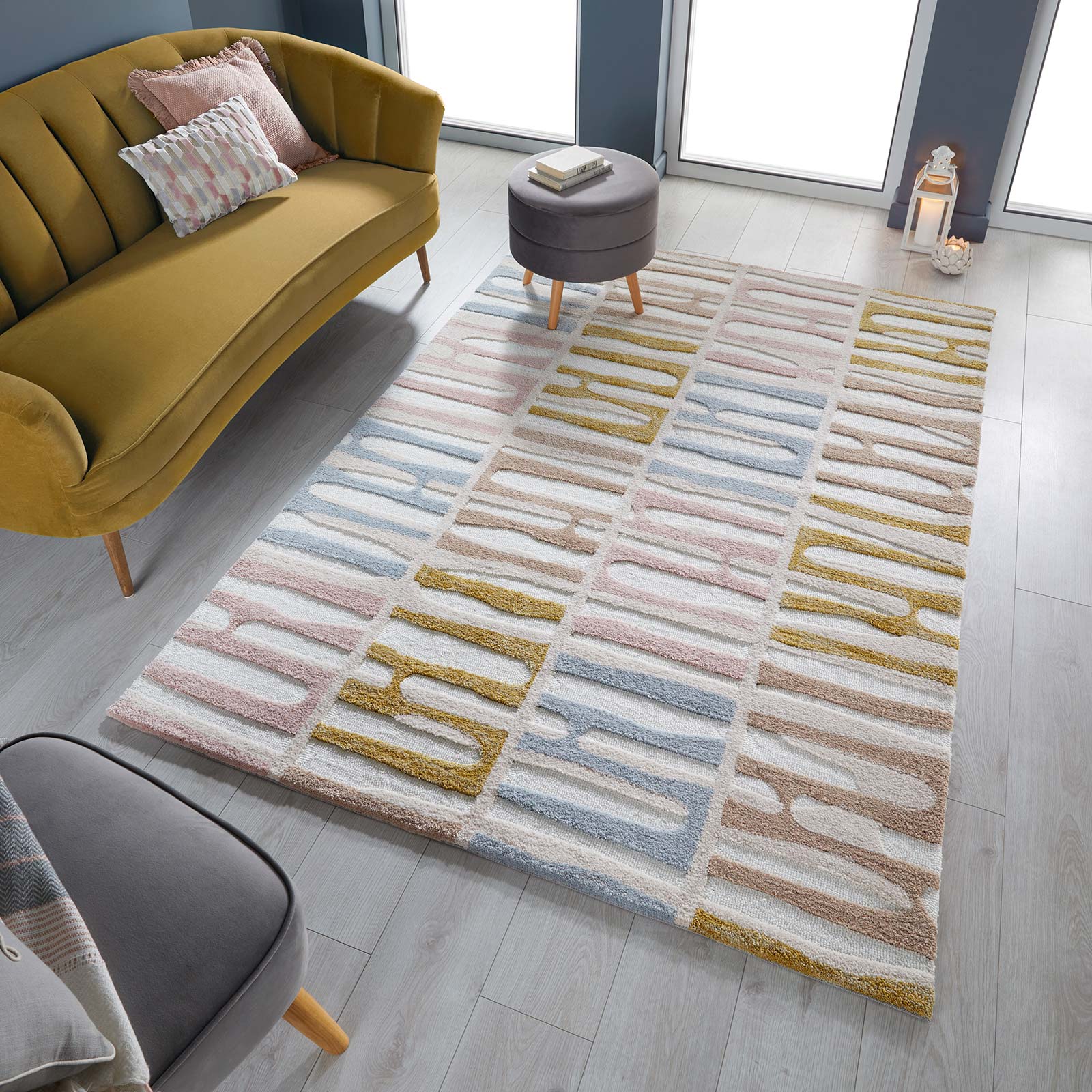 Flair-Rugs-Zest-Abstract-Stripe-Ochre-Grey-Blush-3